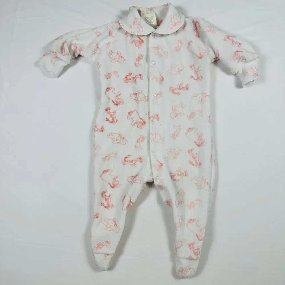 Vintage 1992 Disney Winnie The Pooh Bear & Friends Fleece Footie Pajamas Sz 12mo